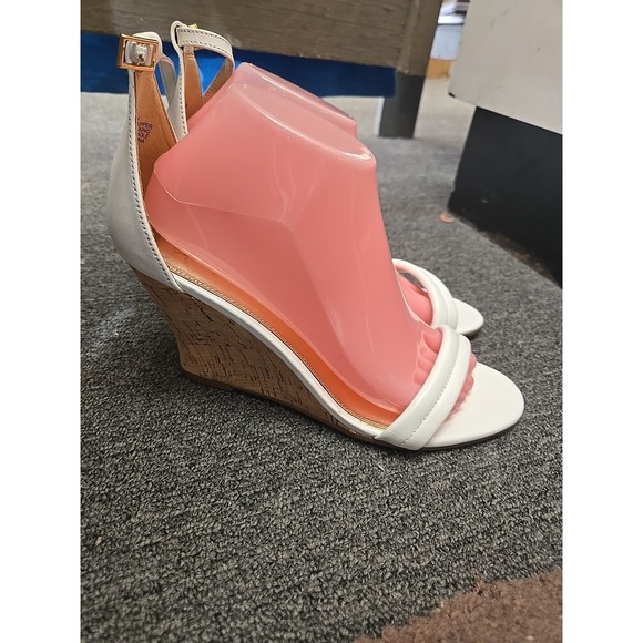 LILLY PULITZER WOMEN'S WEDGE SANDALS/SHOES JENNA 3" CORK HEEL WHITE LEATHER 9.5 - Picture 3 of 7